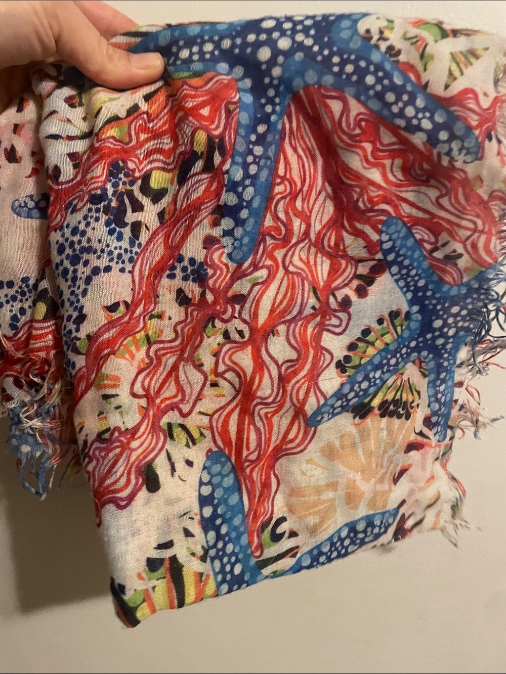 Blue Starfish & Coral Print Lightweight Scarf
